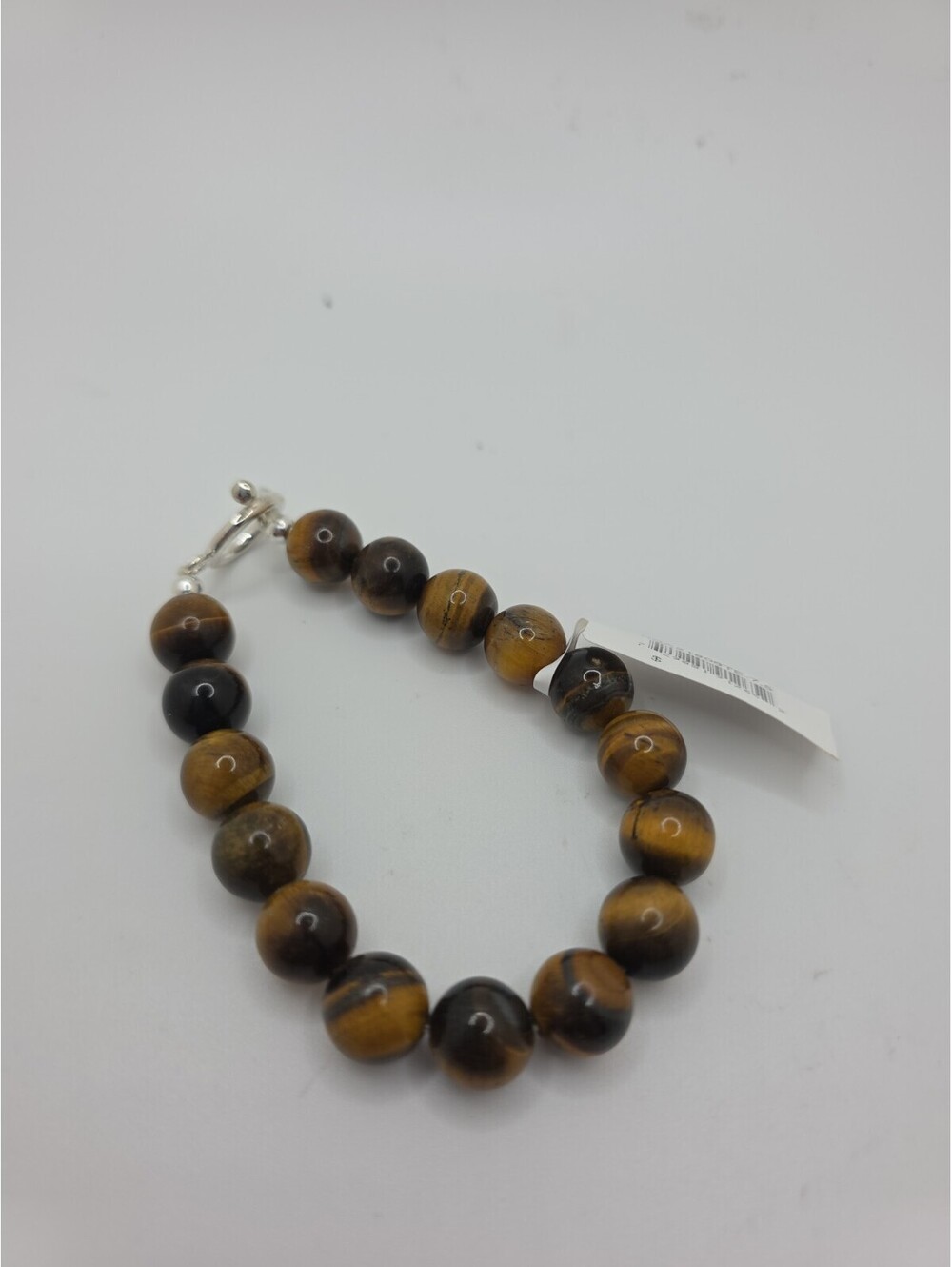 Macys Silver Plated 10m Tiger Eye Beaded Multi Gen Onyx Bracelet 7.5 Inches